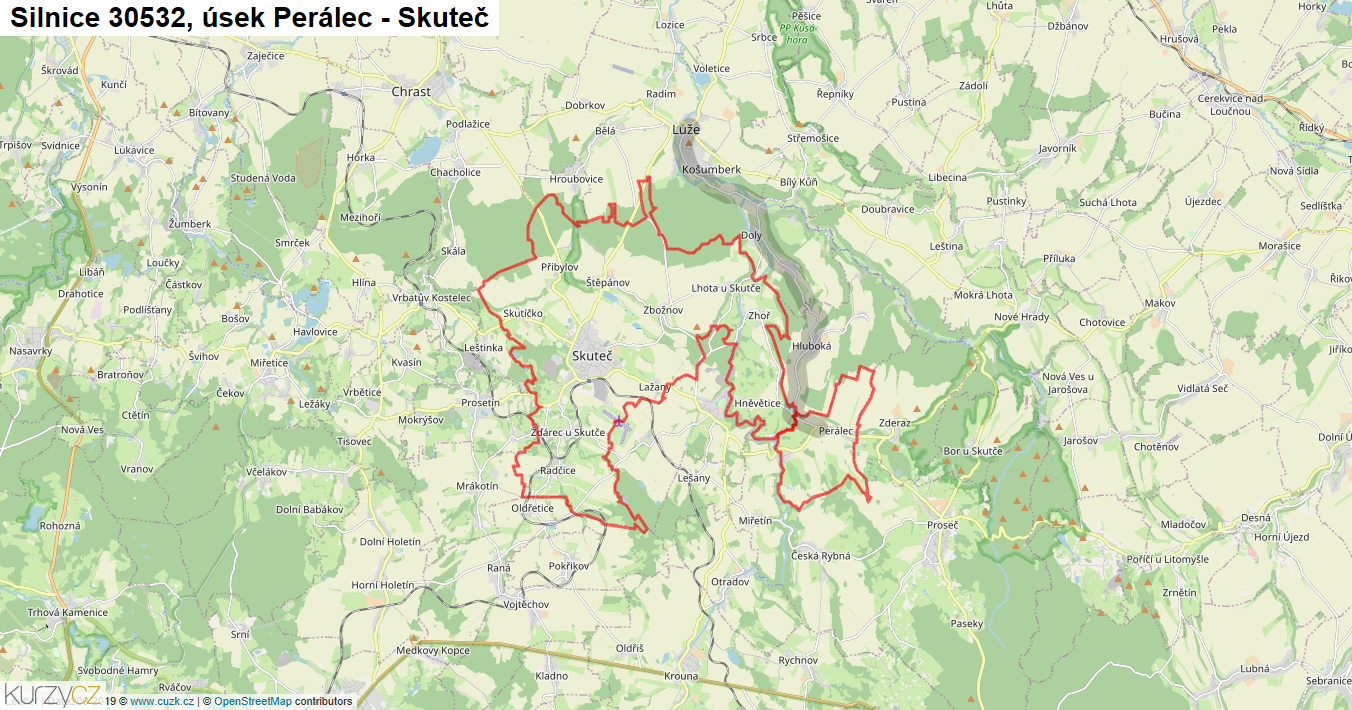 Úsek Perálec - Skuteč, Silnice 30532 - Mapa