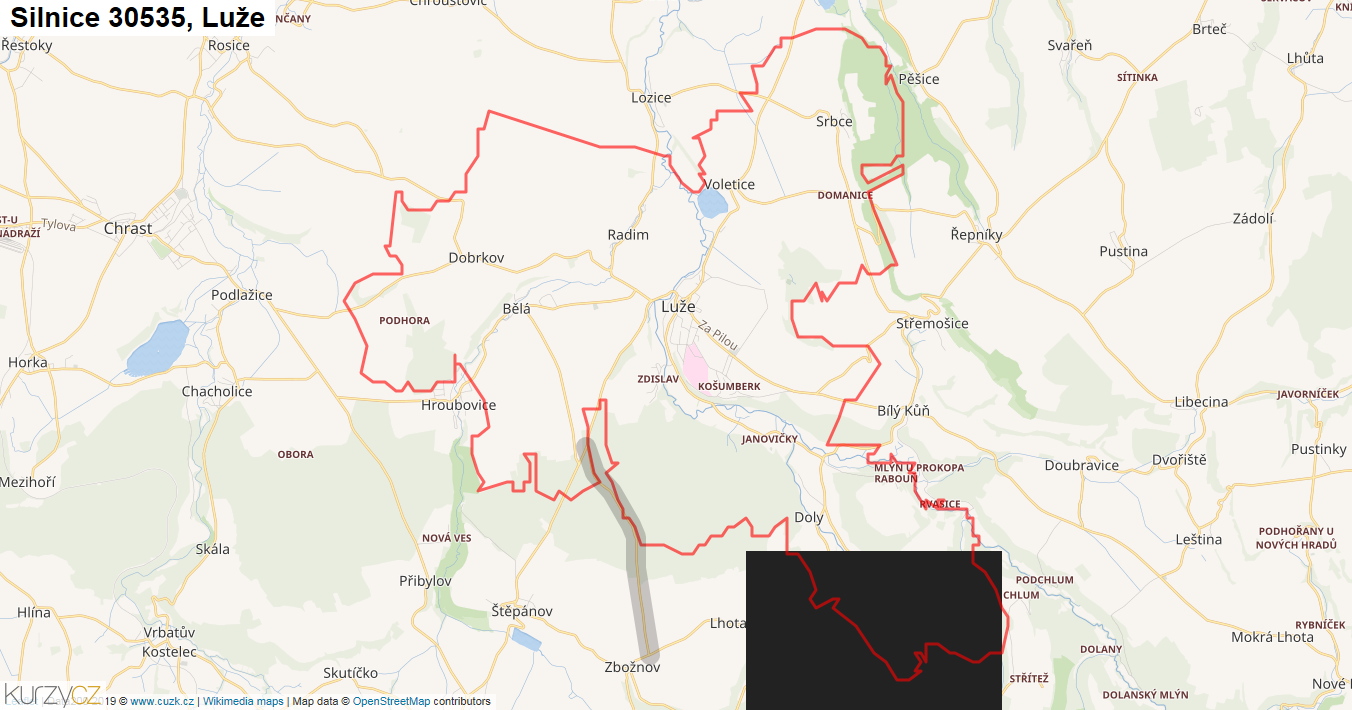 Luže, Silnice 30535 - Mapa