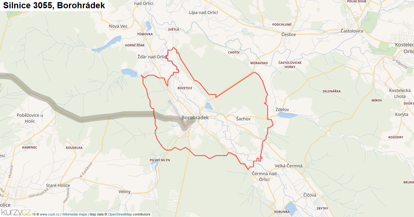 Borohrádek, Silnice 3055 - Mapa