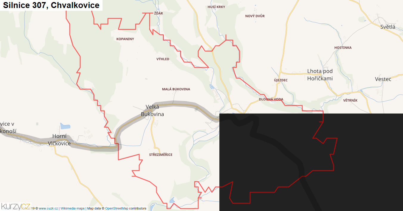 Chvalkovice, Silnice 307 - Mapa