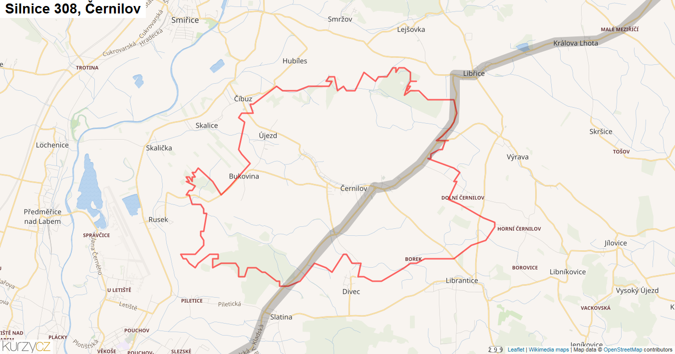 Černilov, Silnice 308 - Mapa