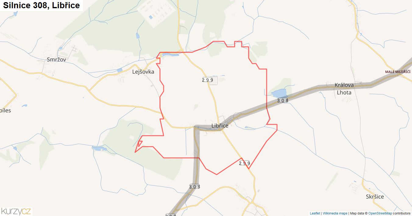 Libřice, Silnice 308 - Mapa