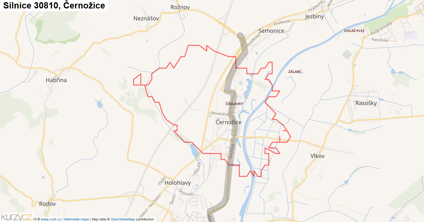 Černožice, Silnice 30810 - Mapa