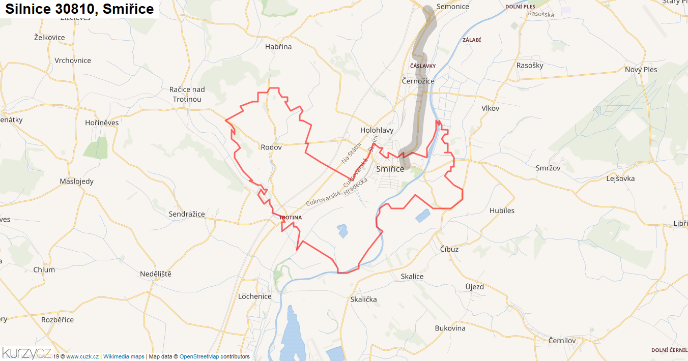 Smiřice, Silnice 30810 - Mapa