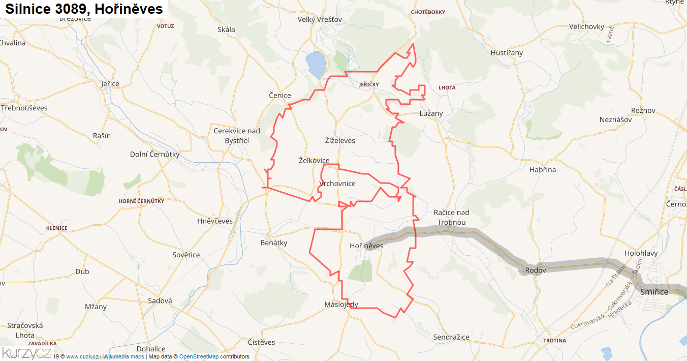 Hořiněves, Silnice 3089 - Mapa