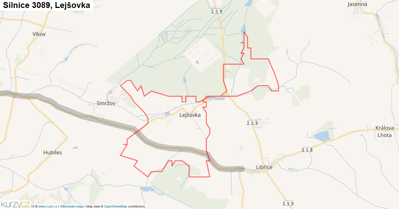 Lejšovka, Silnice 3089 - Mapa