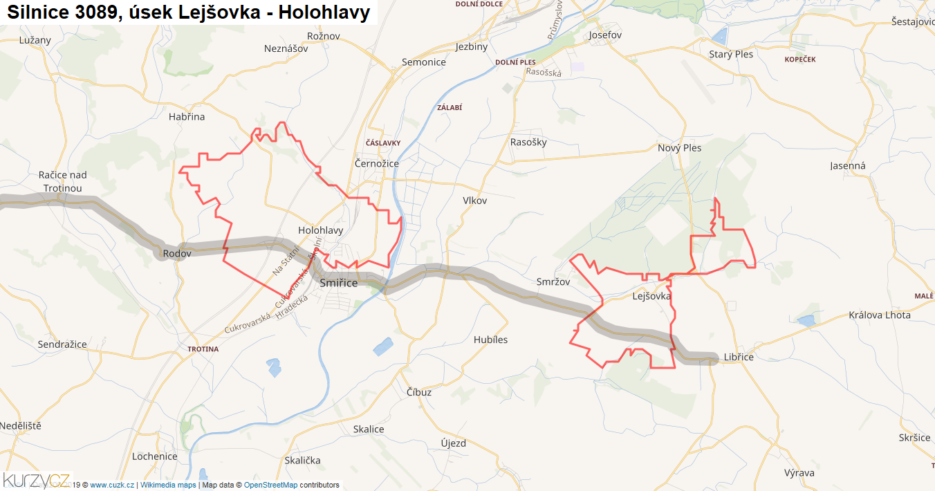 Úsek Lejšovka - Holohlavy, Silnice 3089 - Mapa