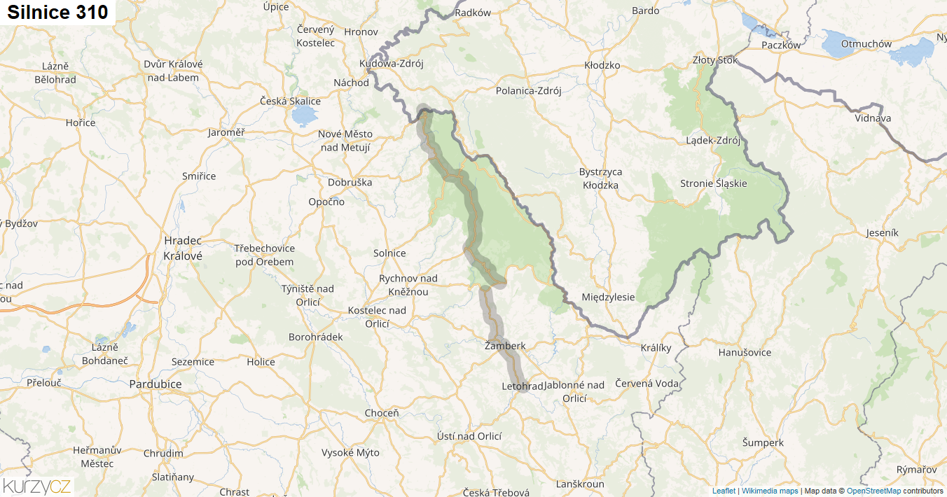 Silnice 310 - mapa Silnice 310
