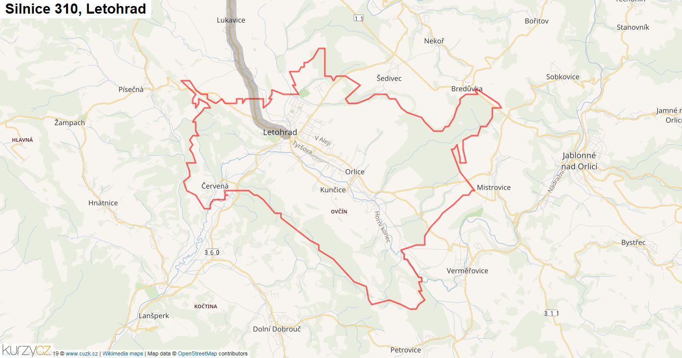 Letohrad, Silnice 310 - Mapa