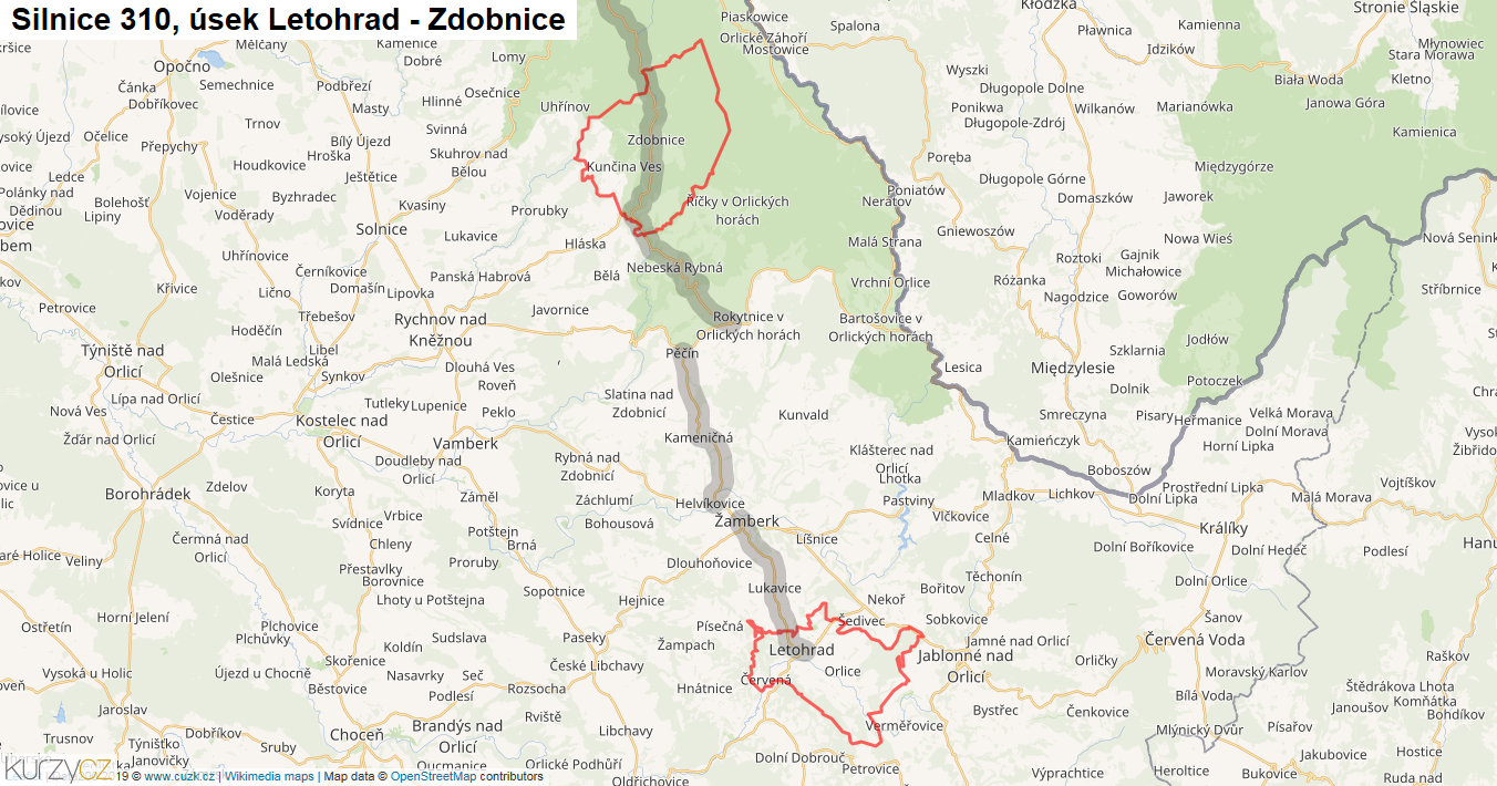 Úsek Letohrad - Zdobnice, Silnice 310 - Mapa