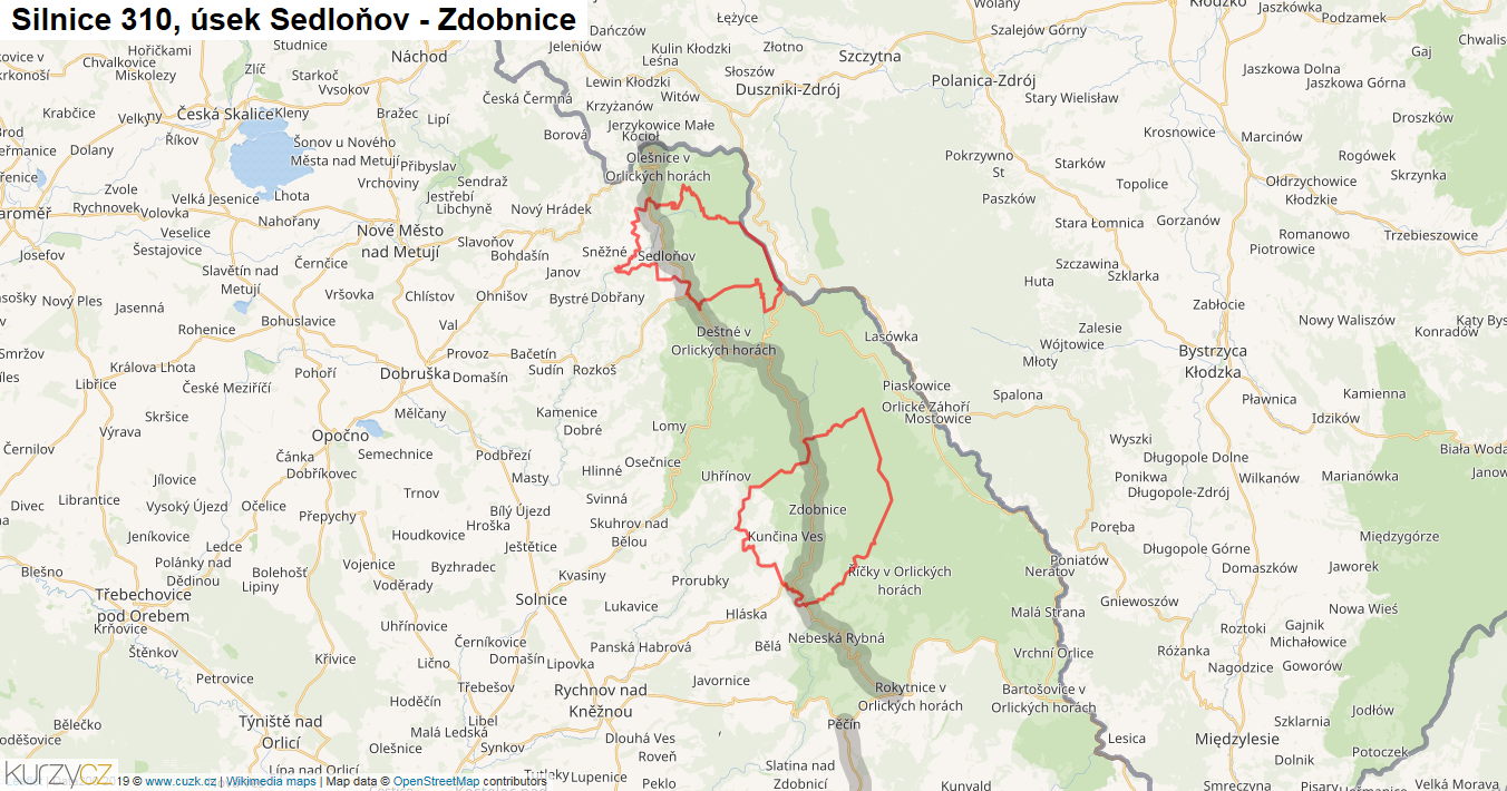 Úsek Sedloňov - Zdobnice, Silnice 310 - Mapa
