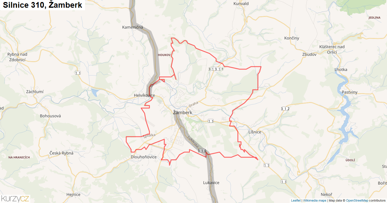 Žamberk, Silnice 310 - Mapa