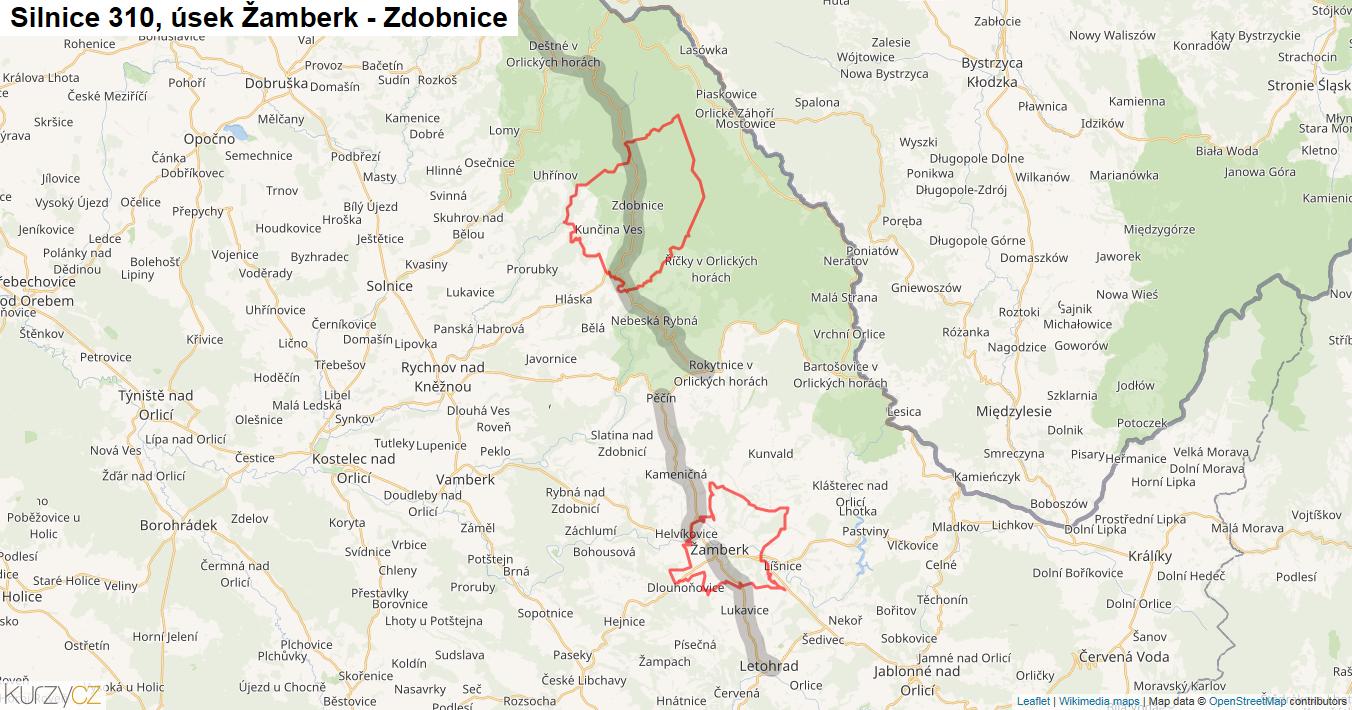 Úsek Žamberk - Zdobnice, Silnice 310 - Mapa