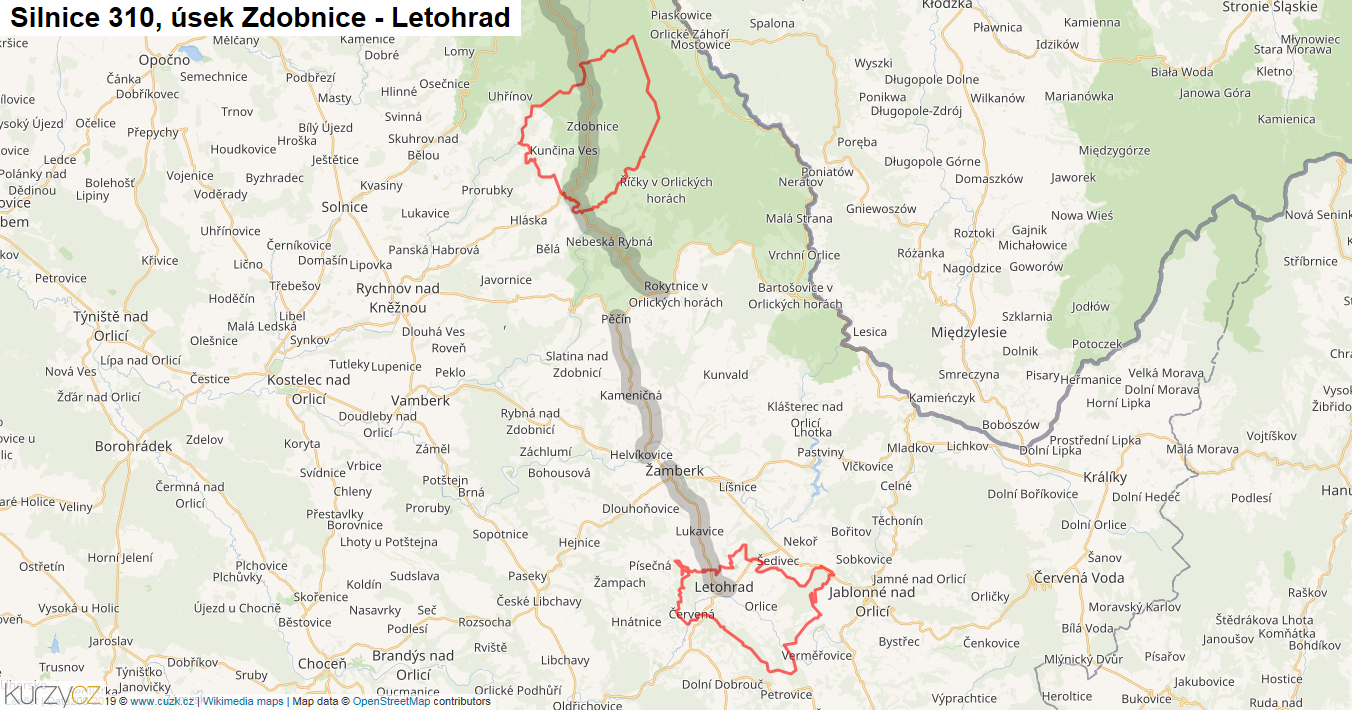 Úsek Zdobnice - Letohrad, Silnice 310 - Mapa
