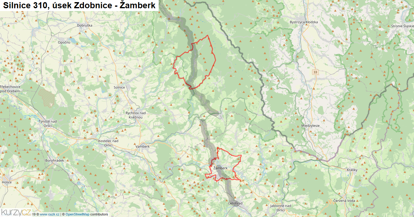 Úsek Zdobnice - Žamberk, Silnice 310 - Mapa