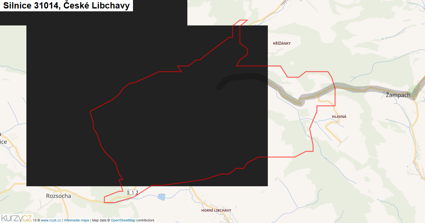 České Libchavy, Silnice 31014 - Mapa
