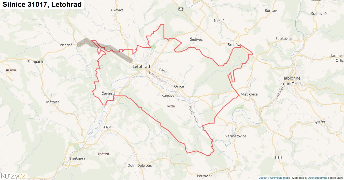 Letohrad, Silnice 31017 - Mapa