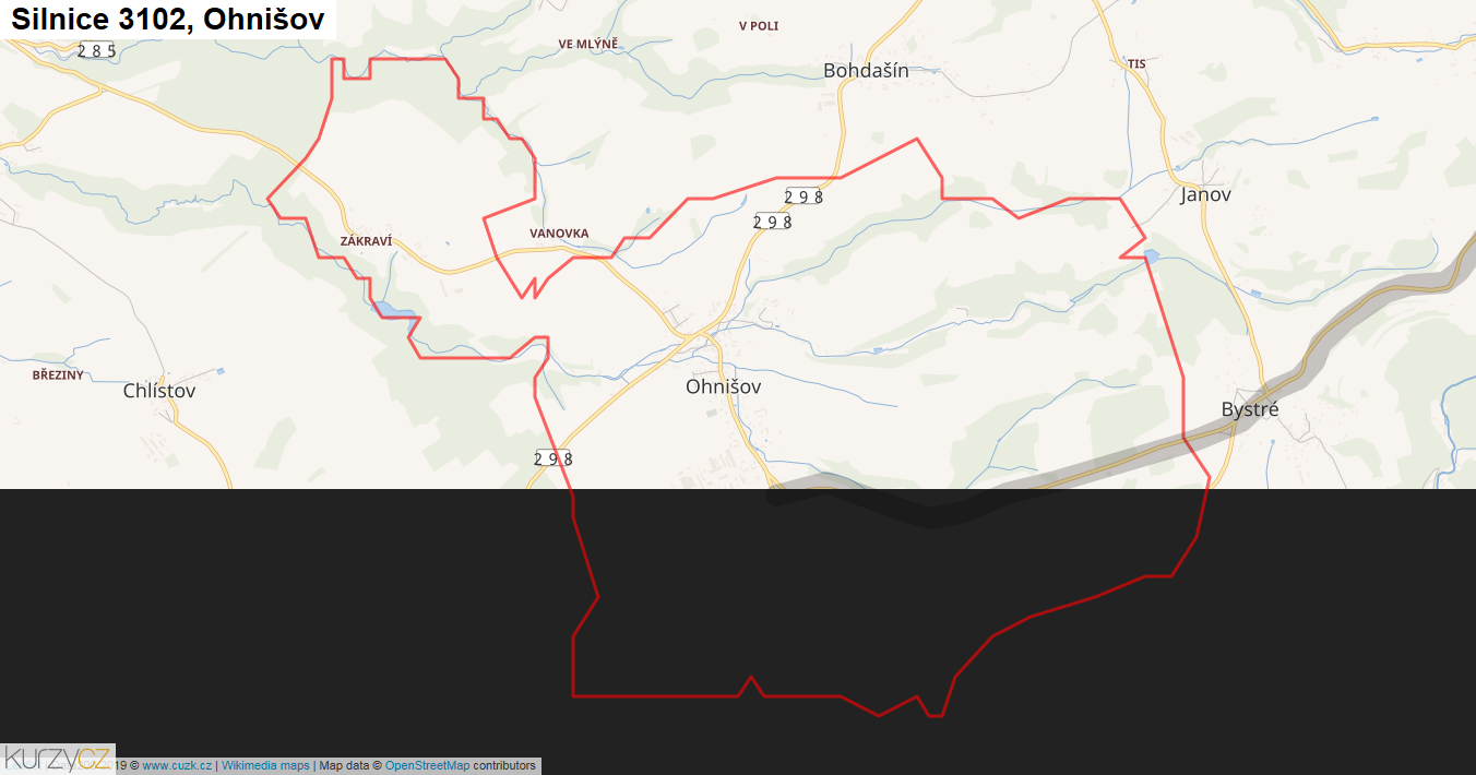 Ohnišov, Silnice 3102 - Mapa
