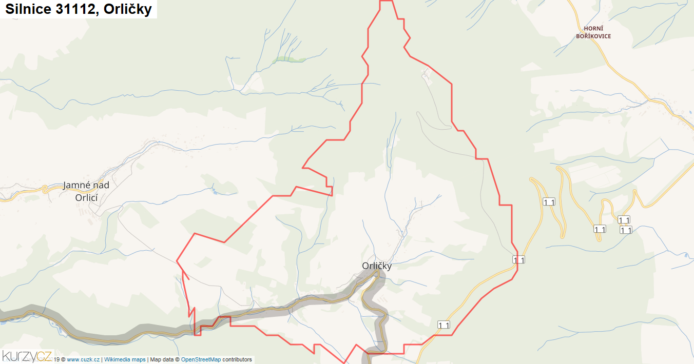 Orličky, Silnice 31112 - Mapa
