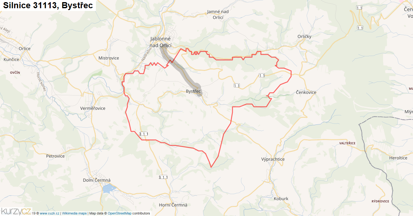 Bystřec, Silnice 31113 - Mapa