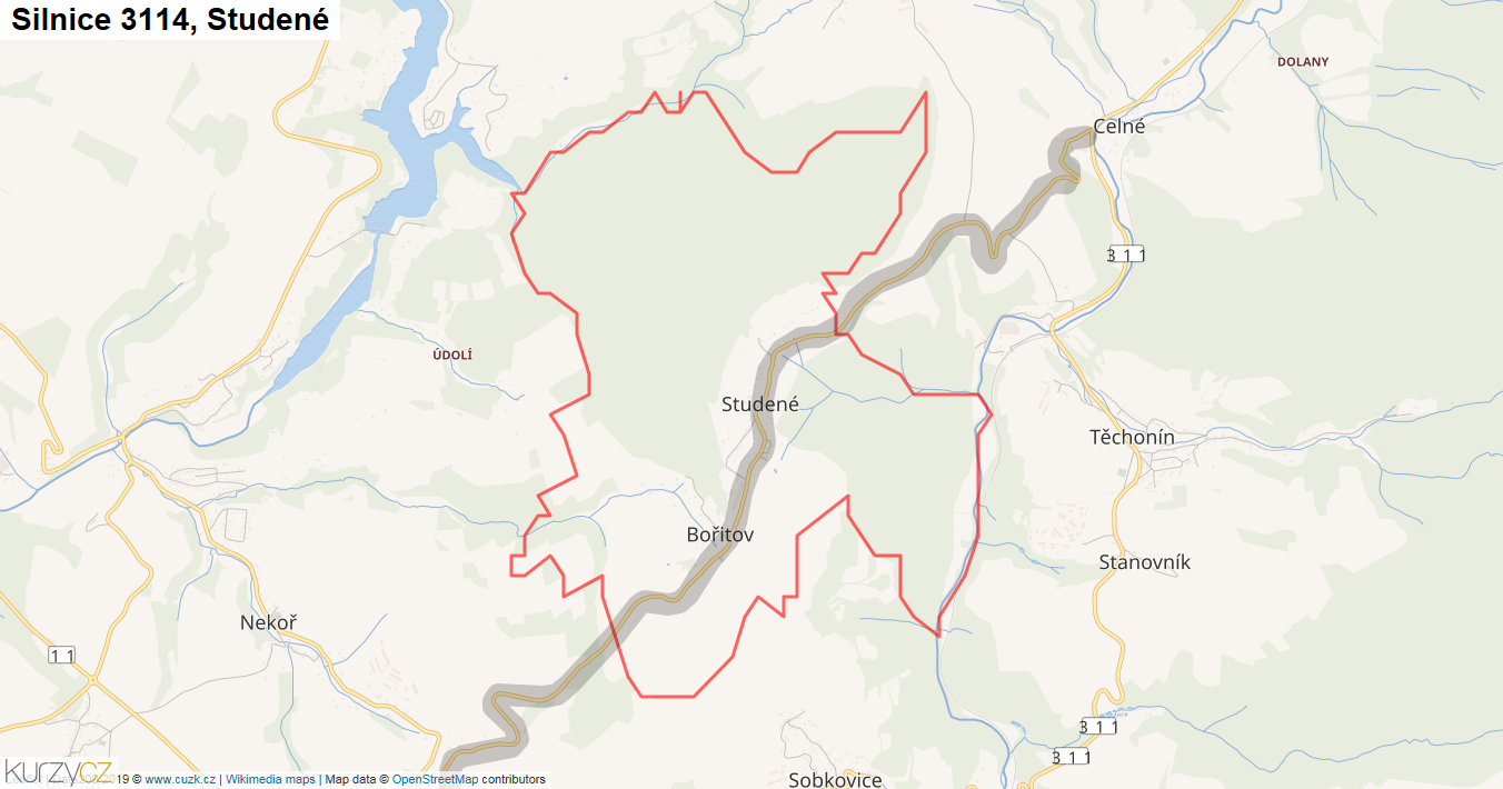 Studené, Silnice 3114 - Mapa