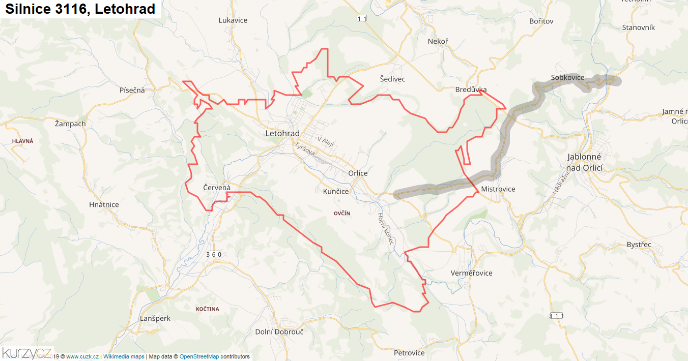 Letohrad, Silnice 3116 - Mapa