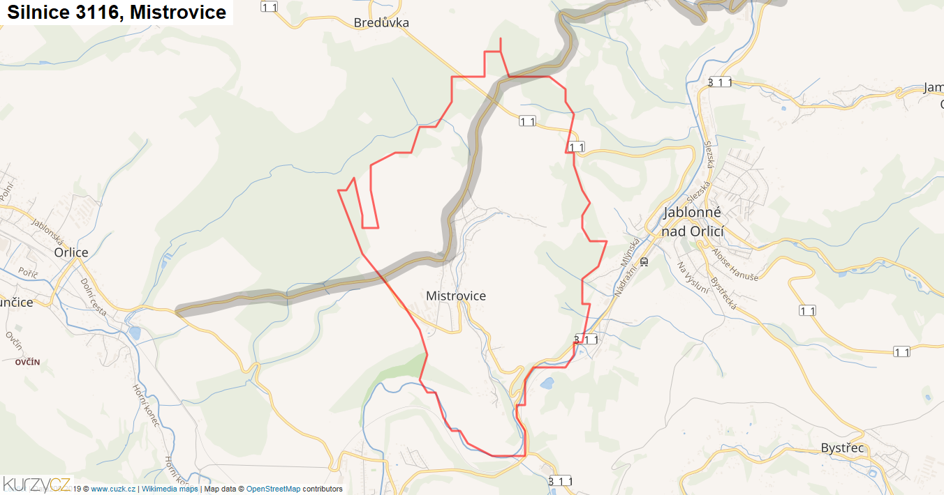 Mistrovice, Silnice 3116 - Mapa
