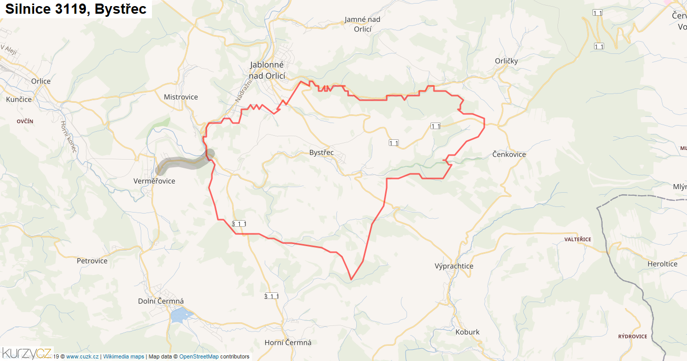 Bystřec, Silnice 3119 - Mapa