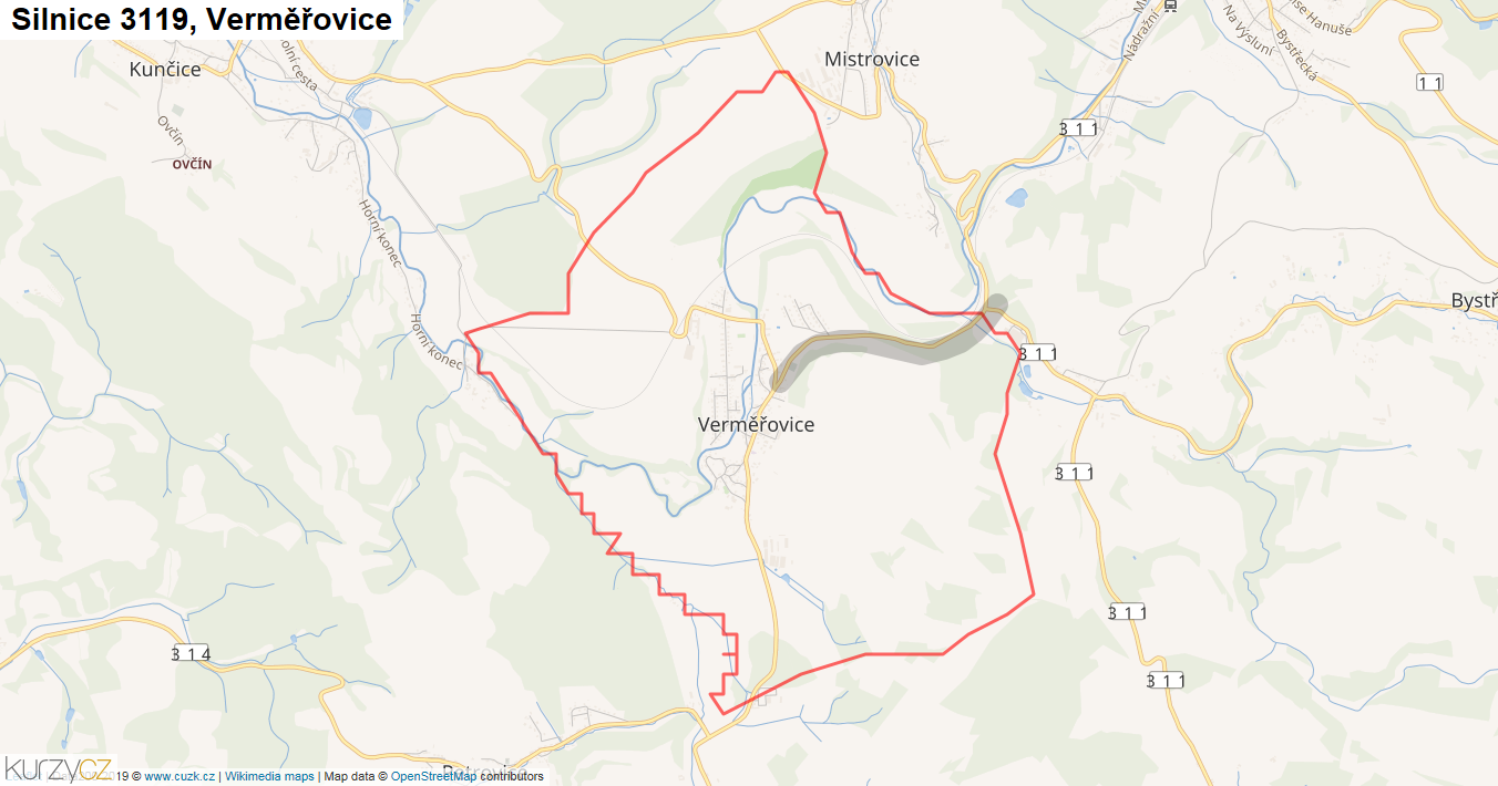 Verměřovice, Silnice 3119 - Mapa