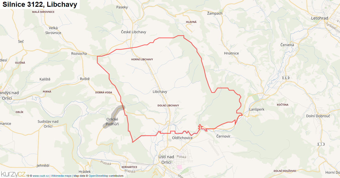 Libchavy, Silnice 3122 - Mapa