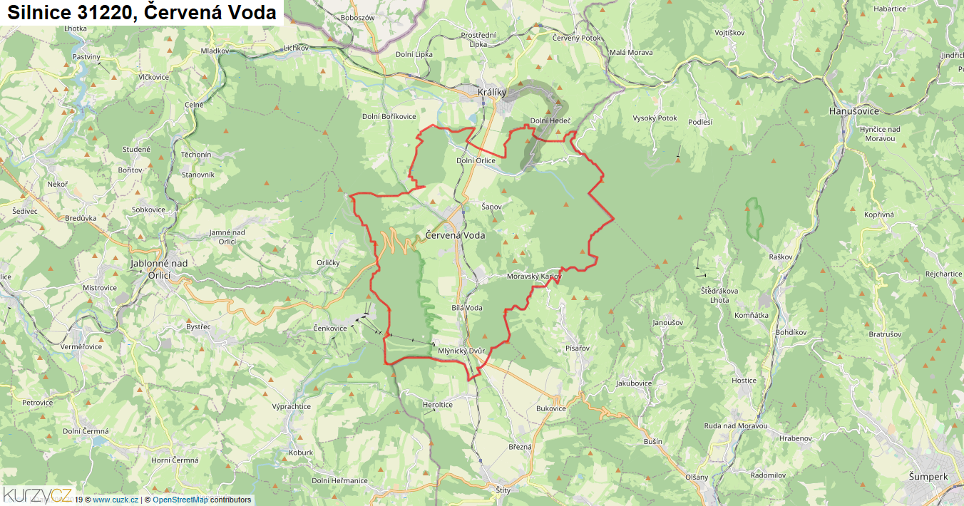 Červená Voda, Silnice 31220 - Mapa