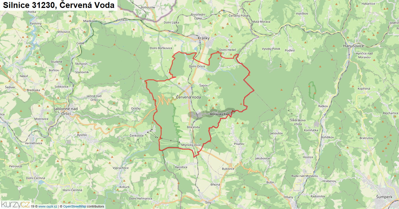 Červená Voda, Silnice 31230 - Mapa