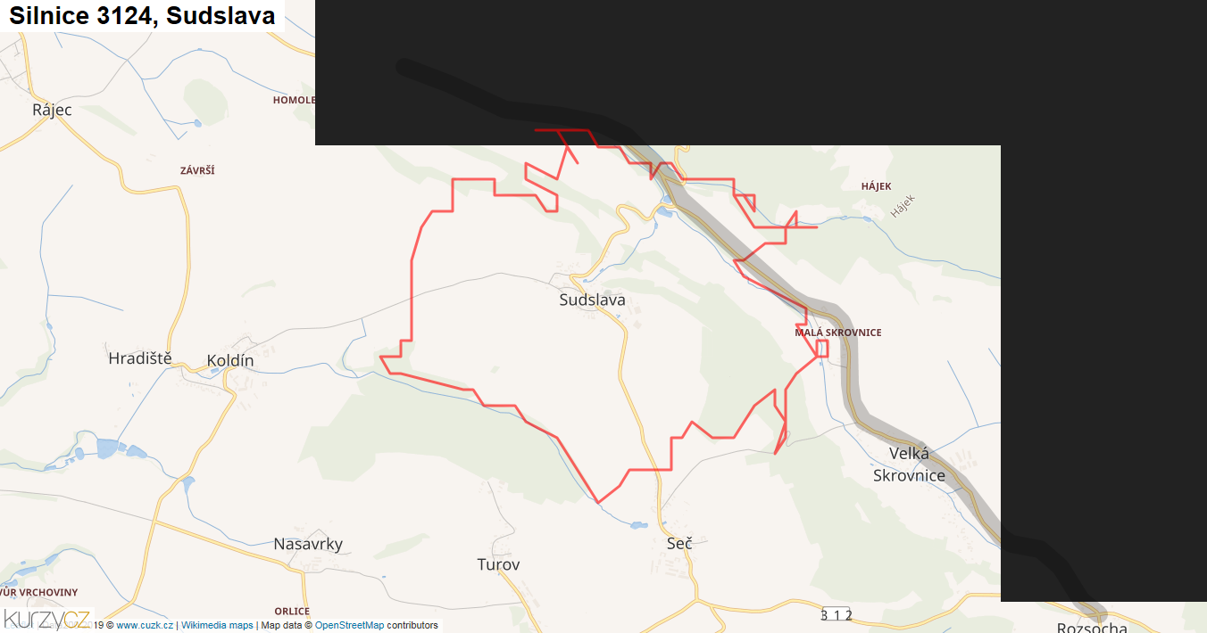 Sudslava, Silnice 3124 - Mapa