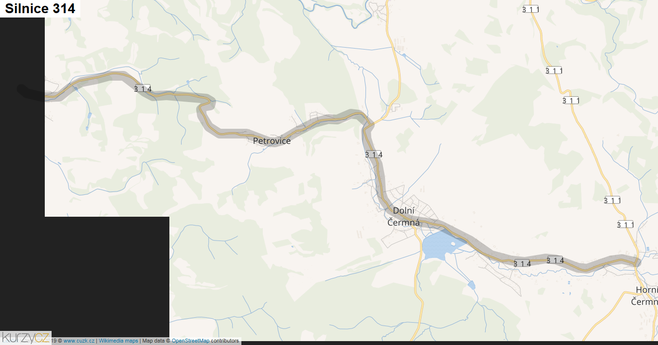 Silnice 314 - mapa Silnice 314