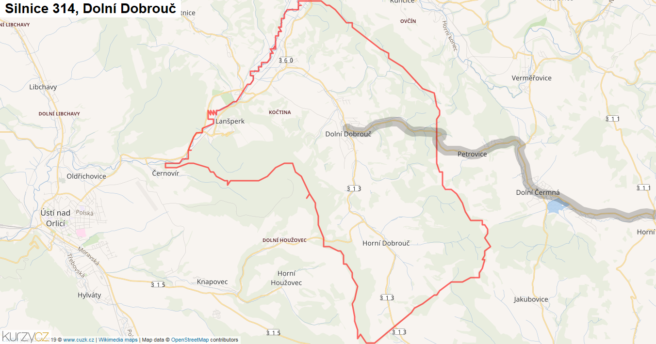 Dolní Dobrouč, Silnice 314 - Mapa