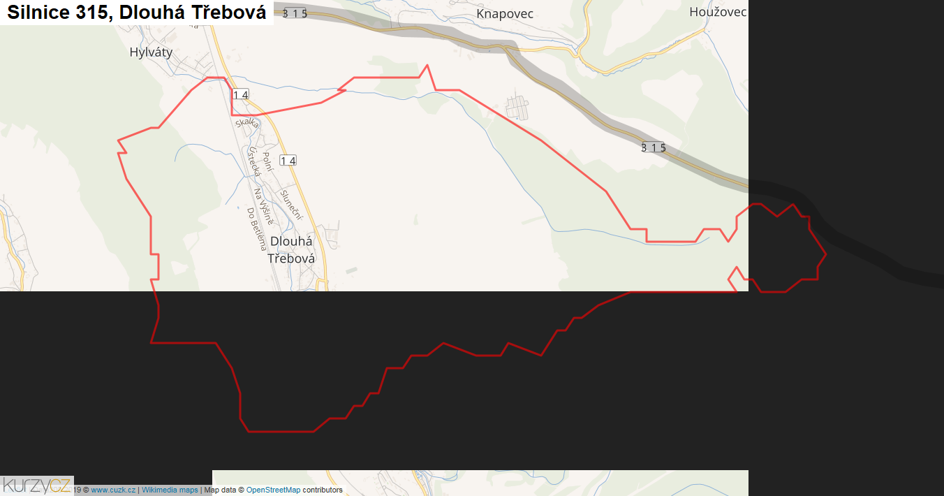 Dlouhá Třebová, Silnice 315 - Mapa