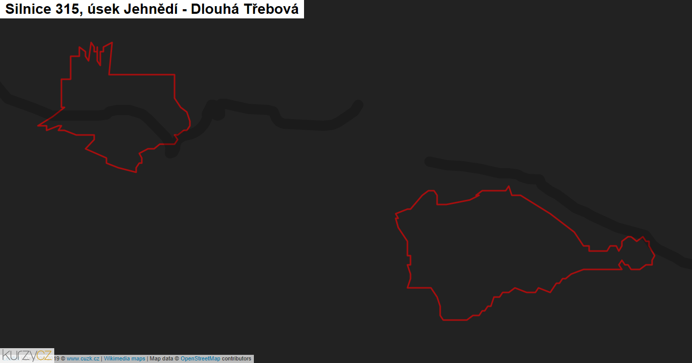 Úsek Jehnědí - Dlouhá Třebová, Silnice 315 - Mapa
