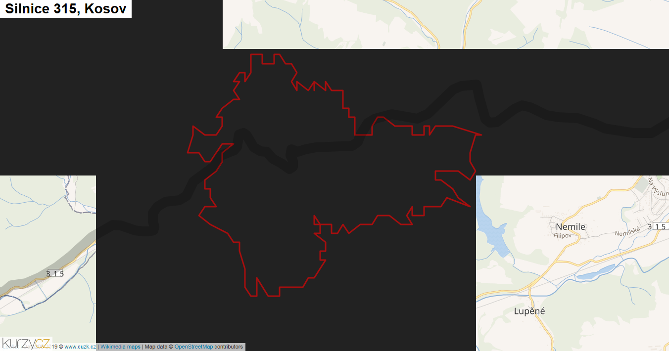 Kosov, Silnice 315 - Mapa