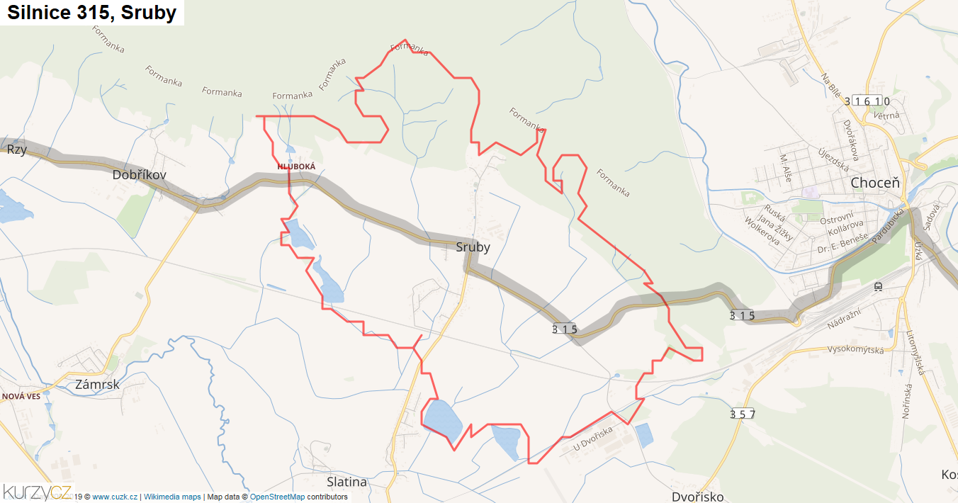 Sruby, Silnice 315 - Mapa