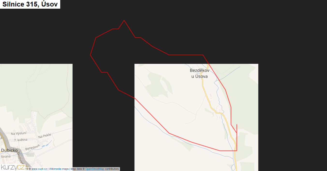 Úsov, Silnice 315 - Mapa