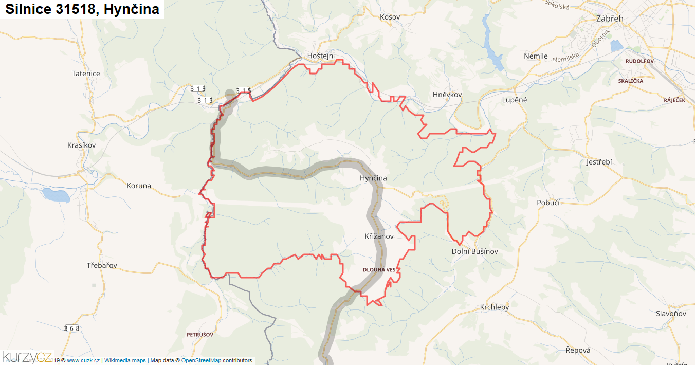 Hynčina, Silnice 31518 - Mapa