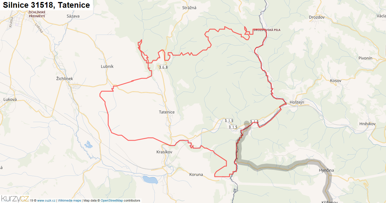 Tatenice, Silnice 31518 - Mapa