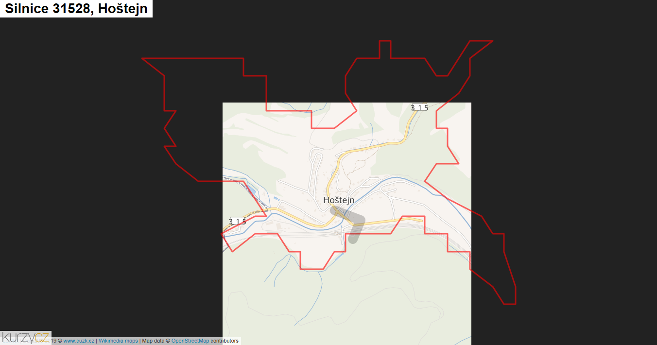 Hoštejn, Silnice 31528 - Mapa