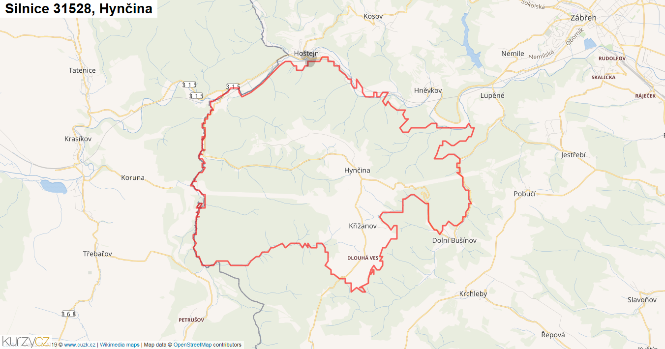 Hynčina, Silnice 31528 - Mapa