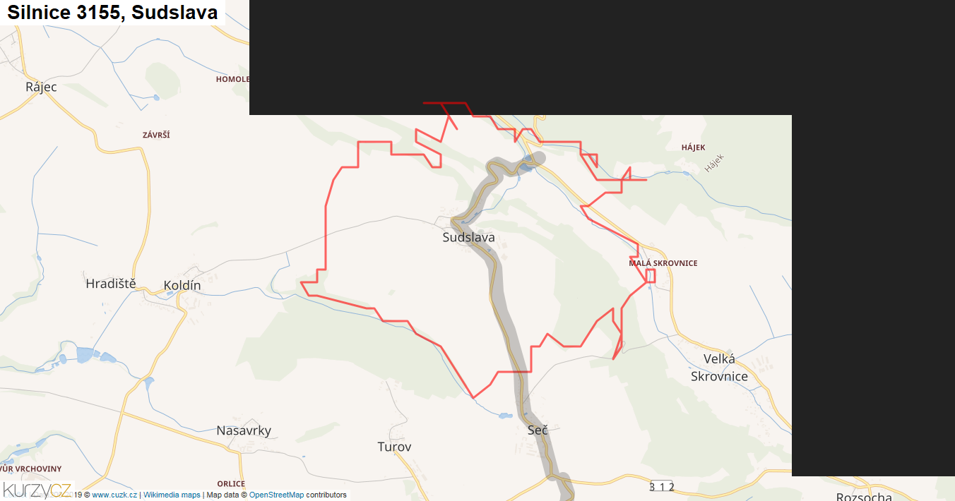 Sudslava, Silnice 3155 - Mapa