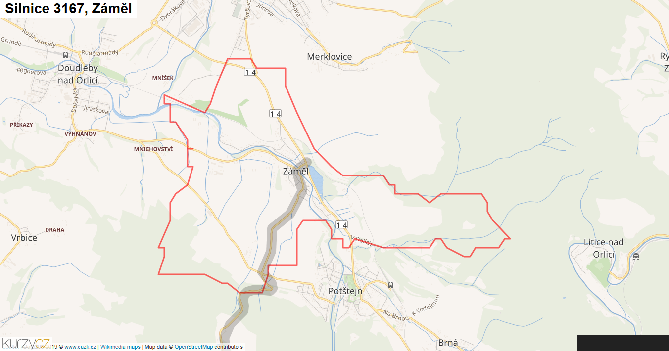 Záměl, Silnice 3167 - Mapa