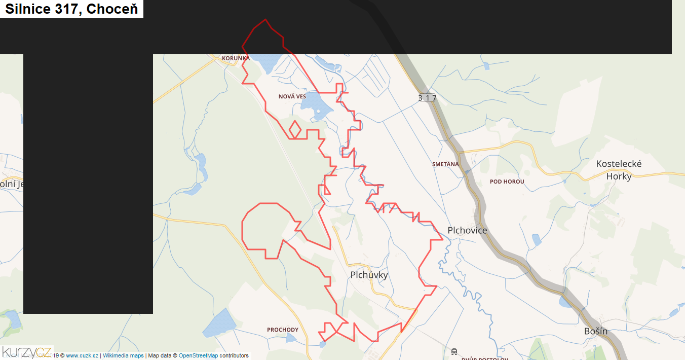 Choceň, Silnice 317 - Mapa
