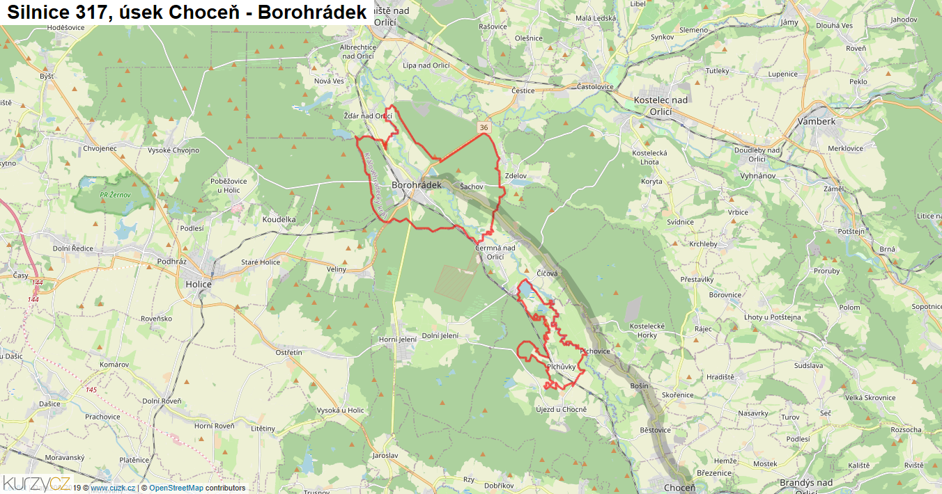Úsek Choceň - Borohrádek, Silnice 317 - Mapa