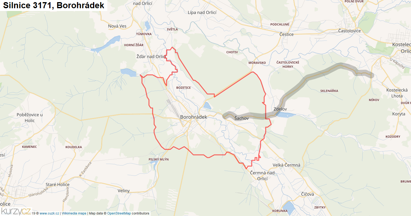 Borohrádek, Silnice 3171 - Mapa