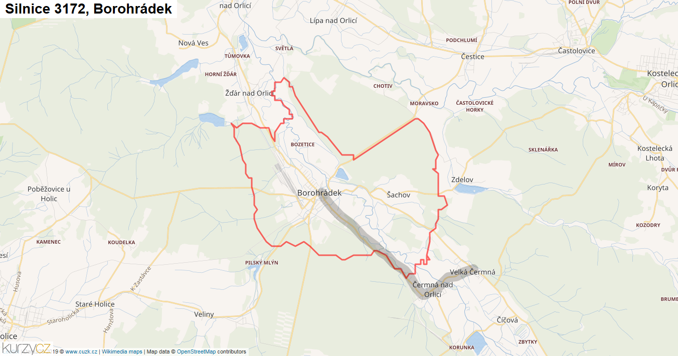 Borohrádek, Silnice 3172 - Mapa